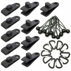VERSAILLESFR Clips De Bâche, 30 Pièces Clips De Tente De Bouche De Crocodile Clips De Bâche Avec Serrure Serrée Vis De Serrage élastique Boules Bâche Tente Corde élastique Avec Mousqueton, Versailles