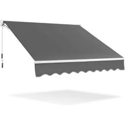 GOPLUS Auvent Rétractable Avec Manivelle Auvent Manuel Avec Revêtement PA Et Cadre En Aluminium Durable Pour Pare-Soleil, Auvent Anti-Soleil Idéal Pour Store ,Balcon,Jardin (295X250CM, Gris)