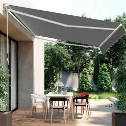 GOPLUS Auvent Rétractable Avec Manivelle Auvent Manuel Avec Revêtement PA Et Cadre En Aluminium Durable Pour Pare-Soleil, Auvent Anti-Soleil Idéal Pour Store ,Balcon,Jardin (295X250CM, Gris) -Pergola Soldes 48930911 4