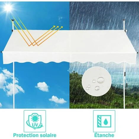 GOPLUS Store Banne Manuel Rétractable En Aluminium,Auvent Banne De Balcon Rétractable Avec Tissu Oxford,Hauteur Réglable 2-3M,Protection Solaire Et Pluie Pour Jardin (2,5X1,2M, Beige) 4 GOPLUS Store Banne Manuel Rétractable En Aluminium,Auvent Banne De Balcon Rétractable Avec Tissu Oxford,Hauteur Réglable 2-3M,Protection Solaire Et Pluie Pour Jardin (2,5X1,2M, Beige) – Image 2