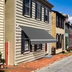 GOPLUS Auvent Rétractable Avec Manivelle Auvent Manuel Avec Revêtement PA Et Cadre En Aluminium Durable Pour Pare-Soleil, Auvent Anti-Soleil Idéal Pour Store ,Balcon,Jardin (245x200CM, Gris) -Pergola Soldes 48930920 4