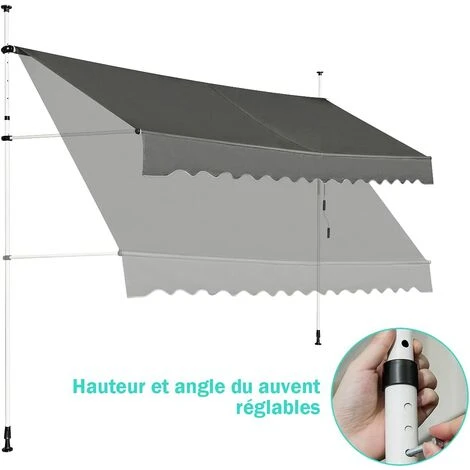 GOPLUS Store Banne Manuel Rétractable En Aluminium,Auvent Banne De Balcon Rétractable Avec Tissu Oxford,Hauteur Réglable 2-3M,Protection Solaire Et Pluie Pour Jardin (2,5X1,2M, Gris) 6 GOPLUS Store Banne Manuel Rétractable En Aluminium,Auvent Banne De Balcon Rétractable Avec Tissu Oxford,Hauteur Réglable 2-3M,Protection Solaire Et Pluie Pour Jardin (2,5X1,2M, Gris) – Image 4