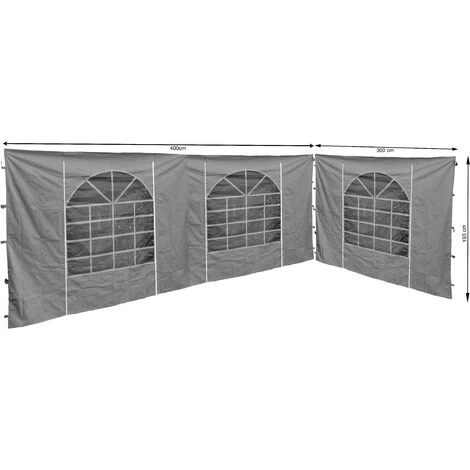 Quick-Star 2 Panneaux Latéraux Avec Fenêtre PE 300x195cm / 400x193cm Gris Pour Gazebo Sahara 3x4m 3 Quick-Star 2 Panneaux Latéraux Avec Fenêtre PE 300x195cm / 400x193cm Gris Pour Gazebo Sahara 3x4m