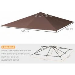 Outsunny Toile De Rechange Pour Pavillon Tonnelle Tente 3 X 3 M Polyester Haute Densité 180 G/m² Revêtement PA Anti-UV Chocolat - Marron -Pergola Soldes 49279769 3