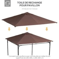 Outsunny Toile De Rechange Pour Pavillon Tonnelle Tente 3 X 3 M Polyester Haute Densité 180 G/m² Revêtement PA Anti-UV Chocolat - Marron -Pergola Soldes 49279769 4