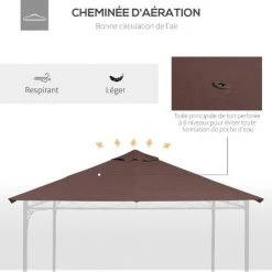 Outsunny Toile De Rechange Pour Pavillon Tonnelle Tente 3 X 3 M Polyester Haute Densité 180 G/m² Revêtement PA Anti-UV Chocolat - Marron -Pergola Soldes 49279769 5