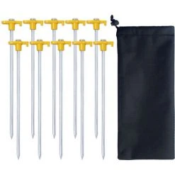 KARTOKNER 10 Piquets De Tente Robustes, Ancres Dures, Enjeux De Terrain, Accessoires De Camping, Acier Galvanisé (Jaune)