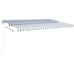 VidaXL Auvent Manuel Rétractable Avec LED 5x3 M Bleu Et Blanc - Bleu -Pergola Soldes 49923629 5