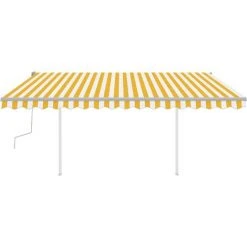 VidaXL Auvent Manuel Rétractable Avec Poteaux 4x3,5 M Jaune Et Blanc - Jaune -Pergola Soldes 49923637 3