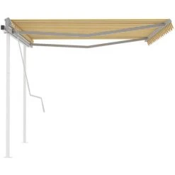 VidaXL Auvent Manuel Rétractable Avec Poteaux 4x3,5 M Jaune Et Blanc - Jaune -Pergola Soldes 49923637 4