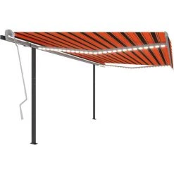 VidaXL Auvent Manuel Rétractable Avec LED 4x3 M Orange Et Marron - Orange -Pergola Soldes 49923701 2
