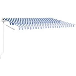 VidaXL Auvent Manuel Rétractable Avec LED 4,5x3 M Bleu Et Blanc - Bleu -Pergola Soldes 49923723 4
