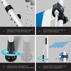 KESSER® Store Banne Avec Manivelle Pour Balcon | Store Pour Balcon Sans Trous à Percer, Résistant Aux UV, Réglable En Hauteur, Hydrofuge, Protège Du Soleil, Toit De Terrasse, Montage Facile, 200cm (de), Auvent Bleu/blanc -Pergola Soldes 50882924 3