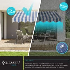 KESSER® Store Banne Avec Manivelle Pour Balcon | Store Pour Balcon Sans Trous à Percer, Résistant Aux UV, Réglable En Hauteur, Hydrofuge, Protège Du Soleil, Toit De Terrasse, Montage Facile, 200cm (de), Auvent Bleu/blanc -Pergola Soldes 50882924 4