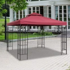 Outsunny Toile De Rechange Pour Pavillon Tonnelle Tente 3 X 3 M Polyester Haute Densité 180 G/m² Bordeaux - Rouge -Pergola Soldes 50909175 2