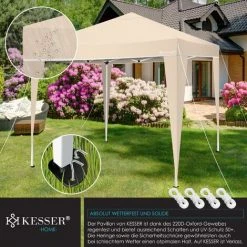 KESSER® Tonnelle 3 x 3 m | Étanche | Sac De Rangement Fourni | Système D’attache Pop-up | Protection UV 50+ | Pavillon Pliable | Tente De Jardin | Chapiteau | Entretoises Métalliques |, Beige (de) -Pergola Soldes 51038906 5