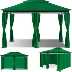 KESSER® - Pavillon 3 X 4 m LED Parois Latérales Avec Fermetures à Glissière Incluses, Avec éclairage LED + Panneau Solaire, Chapiteau Carré Tente De Réception Tonnelle Tente De Jardin De Luxe Pavillon De Jardin Protection UV 50+, Vert -Pergola Soldes 51038908 3