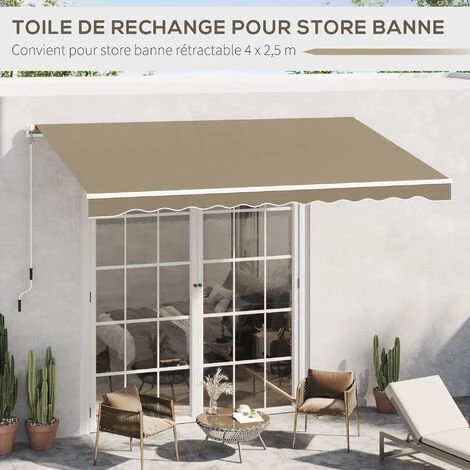 Outsunny Toile De Rechange Store Banne - Lambrequin Vagues Douces - Polyester Haute Densité 280 G/m² Anti-UV Dim. 3,82L X 2,4l (avancée) M Café Latte - Marron 7 Outsunny Toile De Rechange Store Banne - Lambrequin Vagues Douces - Polyester Haute Densité 280 G/m² Anti-UV Dim. 3,82L X 2,4l (avancée) M Café Latte - Marron – Image 5