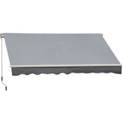 Outsunny Store Banne Manuel Rétractable Alu. Polyester Imperméabilisé Haute Densité 4 X 2,5 M Gris - Gris