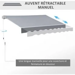 Outsunny Store Banne Manuel Rétractable Dim. 2,5L X 2l (avancée) M Alu. Polyester Imperméabilisé Haute Densité Gris - Gris -Pergola Soldes 51254803 4