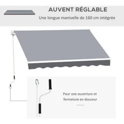 Outsunny Store Banne Manuel Rétractable Dim. 2,5L X 2l (avancée) M Alu. Polyester Imperméabilisé Haute Densité Gris - Gris -Pergola Soldes 51254803 5