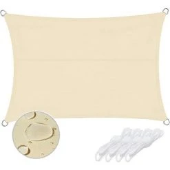 BARES Voile D'ombrage Rectangulaire Anti-UV, Imperméable, Résistant Aux Intempéries, Durable, Parfait Pour Terrasse, Jardin, Activités De Plein Air Avec Corde Gratuite (2 X 3 M, Beige)