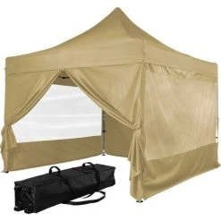 INSTENT Tonnelle PRO 3x3m, Alu, 4 Panneaux Inclus, Couleur Beige, Avec Sac De Transport à Roulettes