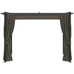 YOUTHUP Tonnelle Avec Rideaux 3x3 M Taupe Acier - Taupe -Pergola Soldes 51879536 4