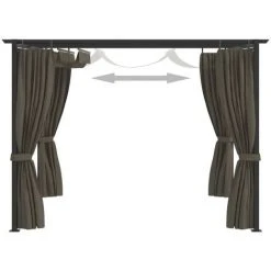 YOUTHUP Tonnelle Avec Rideaux 3x3 M Taupe Acier - Taupe -Pergola Soldes 51879536 5