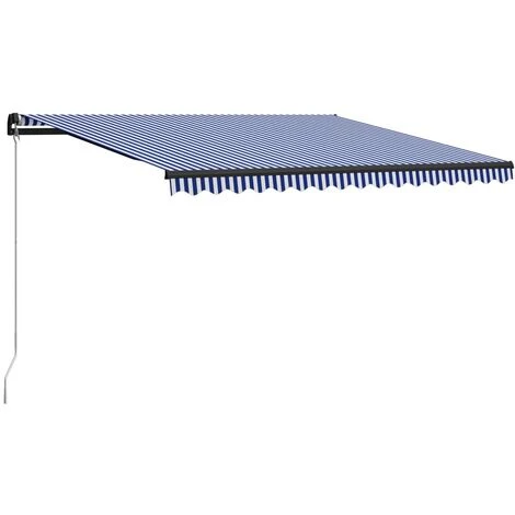 YOUTHUP Auvent Manuel Rétractable 450x300 Cm Bleu Et Blanc - Bleu 3 YOUTHUP Auvent Manuel Rétractable 450x300 Cm Bleu Et Blanc - Bleu