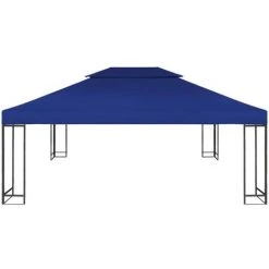 Topdeal Toile Supérieure De Belvédère 2 Niveaux 310 G/m² 4x3 M Bleu -Pergola Soldes 52091230 2