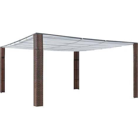 Topdeal Tonnelle Avec Toit Résine Tressée 400x400x200cm Marron Et Crème 2 Topdeal Tonnelle Avec Toit Résine Tressée 400x400x200cm Marron Et Crème