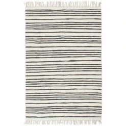 Topdeal Tapis Chindi Tissé à La Main Coton 80x160cm Anthracite Et Blanc