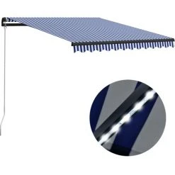 Topdeal Auvent Manuel Rétractable Avec LED 300x250 Cm Bleu Et Blanc FF3055220_FR