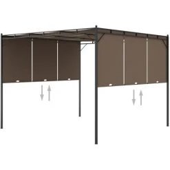 Topdeal Belvédère De Jardin Avec Rideau Latéral 3x3x2,25 M Taupe FF312263_FR