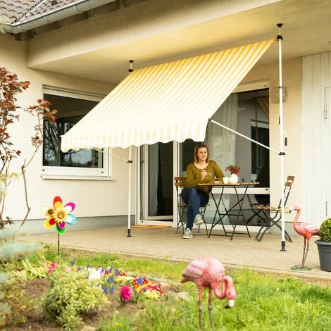 Relaxdays Auvent Rétractable 150 Cm Store Balcon Marquise Soleil Terrasse Hauteur Réglable Sans Perçage, Jaune-blanc 5 Relaxdays Auvent Rétractable 150 Cm Store Balcon Marquise Soleil Terrasse Hauteur Réglable Sans Perçage, Jaune-blanc – Image 3