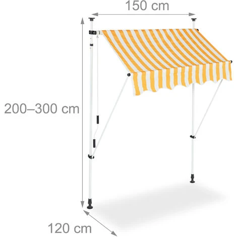 Relaxdays Auvent Rétractable 150 Cm Store Balcon Marquise Soleil Terrasse Hauteur Réglable Sans Perçage, Jaune-blanc 7 Relaxdays Auvent Rétractable 150 Cm Store Balcon Marquise Soleil Terrasse Hauteur Réglable Sans Perçage, Jaune-blanc – Image 5