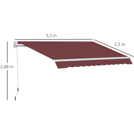 Outsunny Store Banne Manuel Rétractable Aluminium Polyester Imperméabilisé 3,5L X 2,5l M Bordeaux - Rouge 5 Outsunny Store Banne Manuel Rétractable Aluminium Polyester Imperméabilisé 3,5L X 2,5l M Bordeaux - Rouge – Image 3