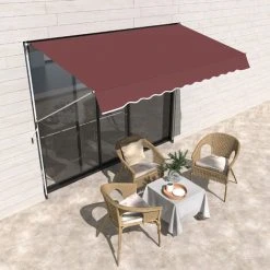 Outsunny Store Banne Manuel Rétractable 3L X 1,5l M Inclinaison Et Hauteur Réglable Installation Rapide Métal Alu Polyester Anti-UV Bordeaux - Rouge -Pergola Soldes 52476541 4