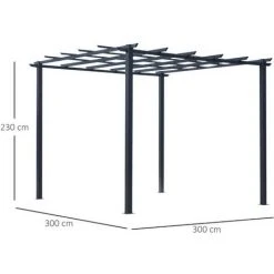 Outsunny Pergola Autoportante Style Contemporain - Toit Terrasse à Décorer - Dim. 3L X 3l X 2,3H M - Métal époxy Anticorrosion Noir - Noir -Pergola Soldes 52476557 3