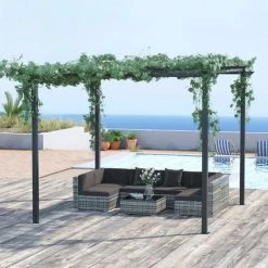 Outsunny Pergola Autoportante Style Contemporain - Toit Terrasse à Décorer - Dim. 3L X 3l X 2,3H M - Métal époxy Anticorrosion Noir - Noir -Pergola Soldes 52476557 4