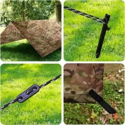 Kartokner Tarp Camouflage Anti-Pluie Camping Rain Tente Bâche Portable Ripstop Légèr Imperméable à L'eau Pour Randonnée, Pêche,Pique-Nique, Abri -avec Accessoires Et Sac De Transport -Pergola Soldes 52827398 3