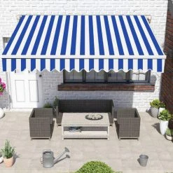 Hengda Store Banne Manuel Store Extérieur Auvent Balcon Articulé Protection Solaire Anti-UV Terrasse Jardin Bleu Blanc 250 X 200 Cm - Bleu 9 Hengda Store Banne Manuel Store Extérieur Auvent Balcon Articulé Protection Solaire Anti-UV Terrasse Jardin Bleu Blanc 250 X 200 Cm - Bleu -Pergola Soldes 53416575 3
