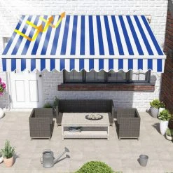 Hengda Store Banne Manuel Store Extérieur Auvent Balcon Articulé Protection Solaire Anti-UV Terrasse Jardin Bleu Blanc 250 X 200 Cm - Bleu 10 Hengda Store Banne Manuel Store Extérieur Auvent Balcon Articulé Protection Solaire Anti-UV Terrasse Jardin Bleu Blanc 250 X 200 Cm - Bleu -Pergola Soldes 53416575 4