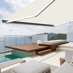 SUNNY INCH ® Store Banne Extérieur Coffre Intégral Motorisé Et Manuel Pour Terrasse - Écru - Longueur 2.5 M Et Largeur 2 M - Écru