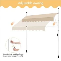 Yaheetech Auvent Rétractable Réglable En Hauteur Et En Inclinaison, Store Banne Manuel Avec Manivelle Sans Percement Pour Balcon, Terrasse, Jardin 250 X 120 Cm Beige -Pergola Soldes 53477405 3