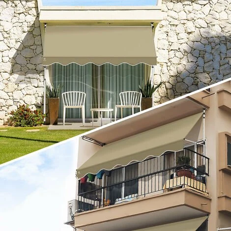 VOUNOT Auvent Retractable Manuel Sans Percage 300cm Beige 4 VOUNOT Auvent Retractable Manuel Sans Percage 300cm Beige – Image 2