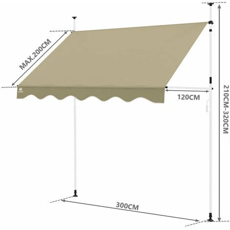 VOUNOT Auvent Retractable Manuel Sans Percage 300cm Beige 5 VOUNOT Auvent Retractable Manuel Sans Percage 300cm Beige – Image 3