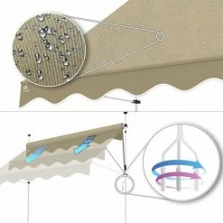 VOUNOT Auvent Retractable Manuel Sans Percage 300cm Beige 11 VOUNOT Auvent Retractable Manuel Sans Percage 300cm Beige -Pergola Soldes 53565124 5