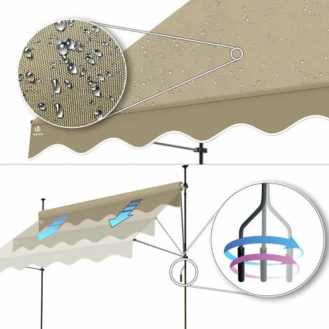 VOUNOT Auvent Retractable Manuel Sans Percage 200cm Beige 7 VOUNOT Auvent Retractable Manuel Sans Percage 200cm Beige – Image 5